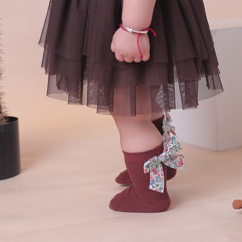 Tất Cotton Chống Trượt Đính Nơ Họa Tiết Hoa Xinh Xắn Cho Bé Gái