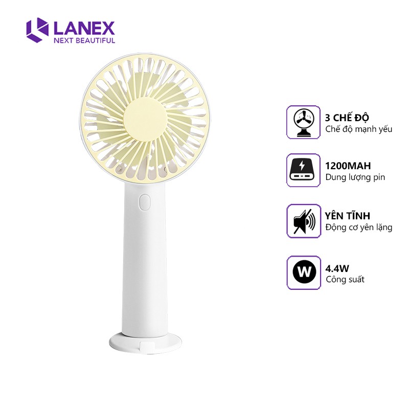 Quạt cầm tay mini Lanex LLS F01 4.4W kèm pin dự phòng 1200mah, giá đỡ | BigBuy360 - bigbuy360.vn