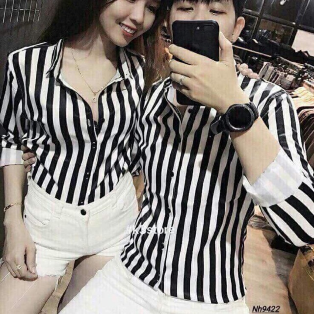 Sơmi Lụa Cao Cấp Kẻ Dọc Trắng Đen (Bán lẻ áo)