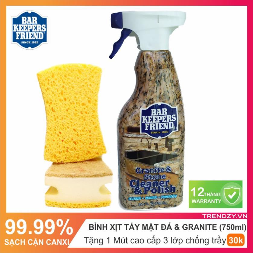 [BKF+Quà tặng] Chai xịt tẩy rửa bề mặt Đá BKF 750ml - Stone & Granite | Tẩy sạch và làm bóng mặt đá tự nhiên và nhân tạo