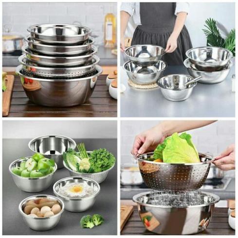 Bộ 5 rổ, chậu inox đa năng (BỘ RỔ, CHẬU)