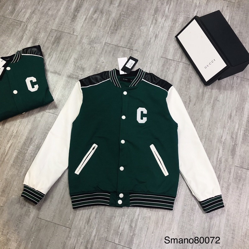 💥NEW💥Áo khoác BOMBER nam nữ in chữ C siêu hot, phối màu trắng xanh cực đẹp