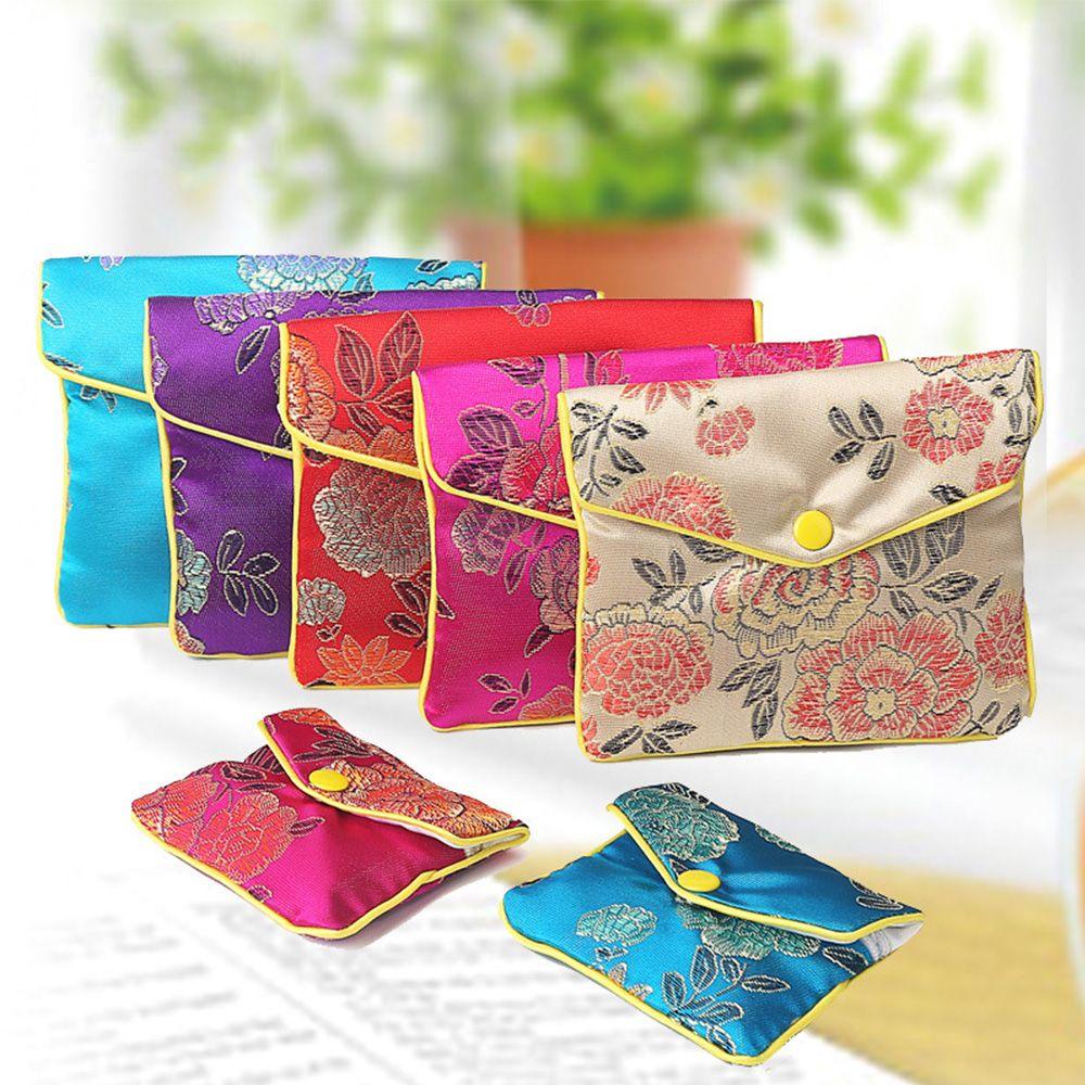 Túi Đựng Trang Sức Bằng Lụa Thêu Thổ Cẩm Thủ Công Có Khóa Kéo Phong Cách Trung Hoa