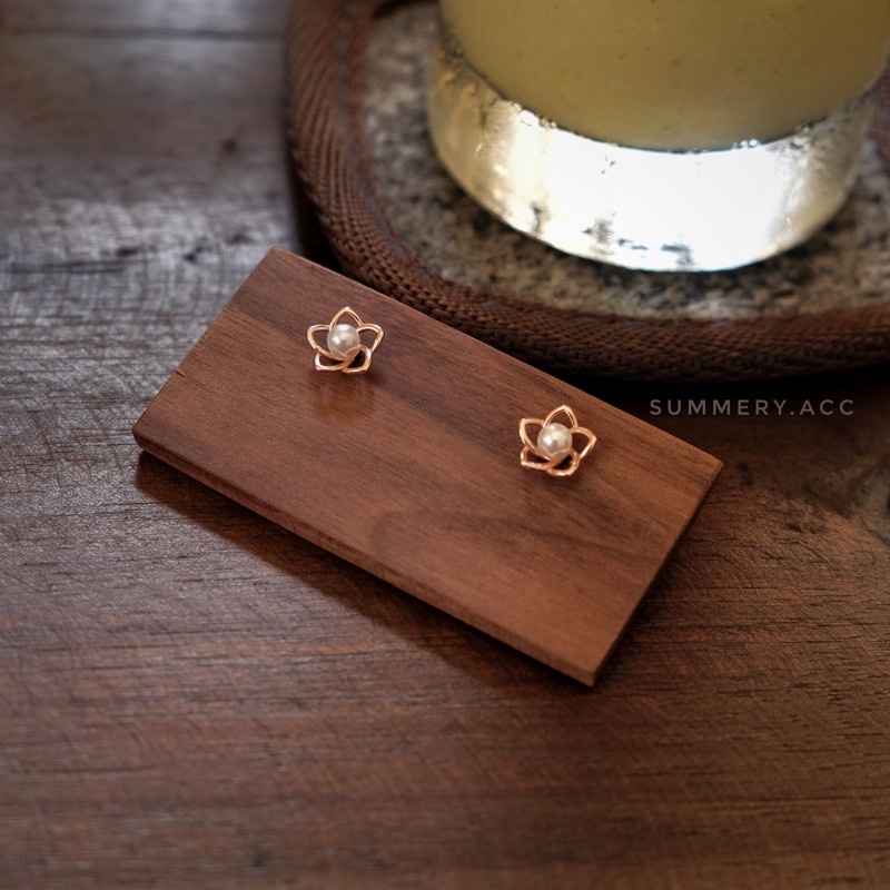 Khuyên tai bạc 925 SUMMERY hoa đính ngọc bông tai S925 mạ vàng hồng