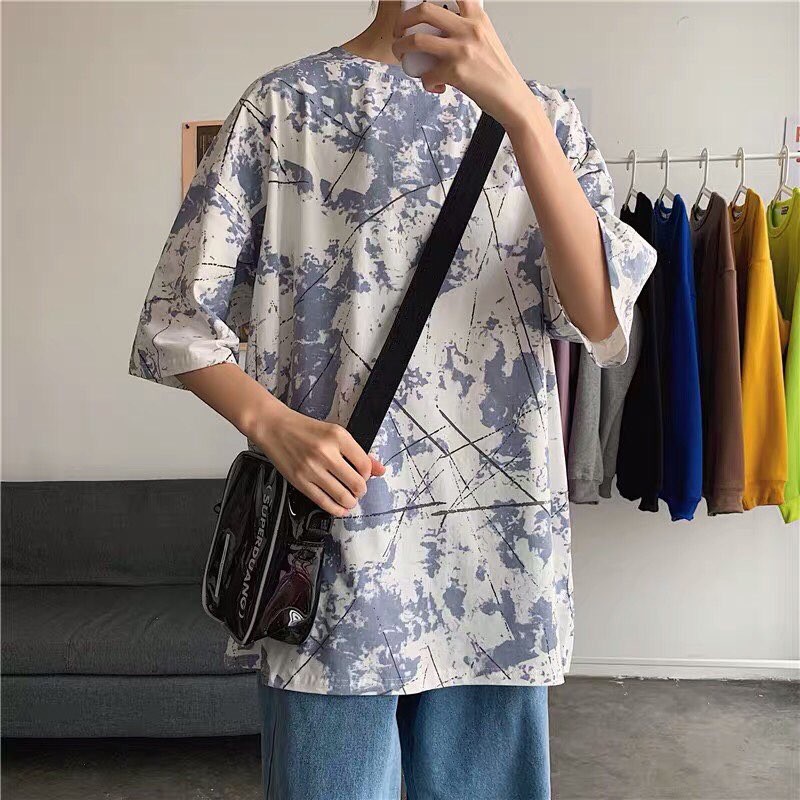 Áo thun form rộng tay lở loang màu chất cực mềm mịn,thấm hút mồ hôi, áo thun cặp đôi nhóm