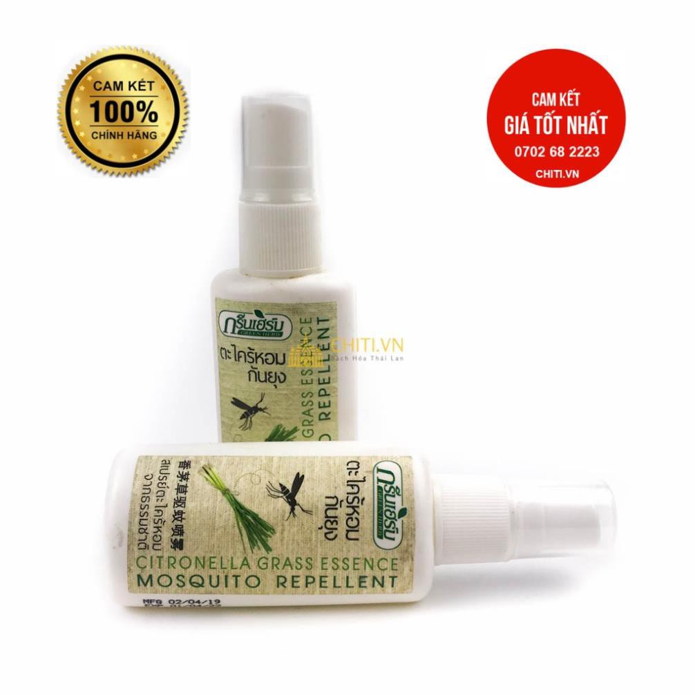 Xịt Chống Muỗi Tinh Dầu Sả Green Herb Thái Lan 40ml (dùng được cho bé & người lớn)