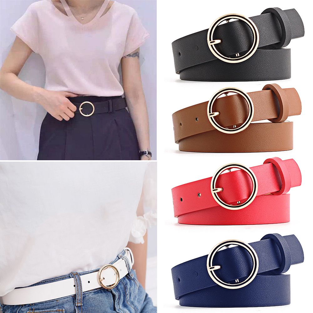 Thắt Lưng Da Khóa Tròn Phong Cách Vintage Thời Trang Cho Nữ