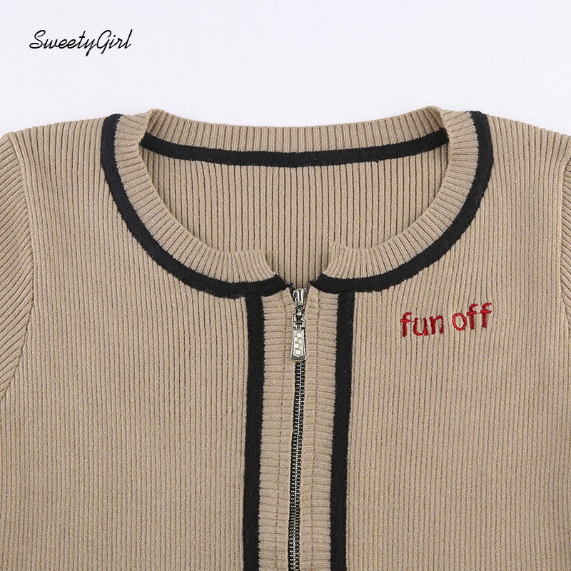 Áo Thun Dệt Kim Tay Ngắn Cổ Chữ U Thêu Chữ Phối Màu Tương Phản Thời Trang 2022 Cho Nữ