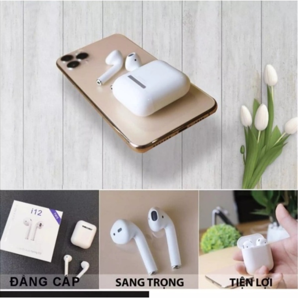 Tai nghe bluetooth không dây i12 TWS nút cảm ứng âm thanh HIFI có mic đàm thoại cho Android iOS