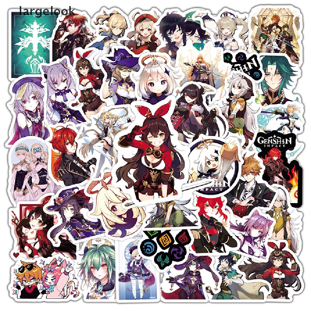 Set 50 miếng dán trang trí laptop/ guitar/ ván trượt/ va li họa tiết hoạt hình Genshin