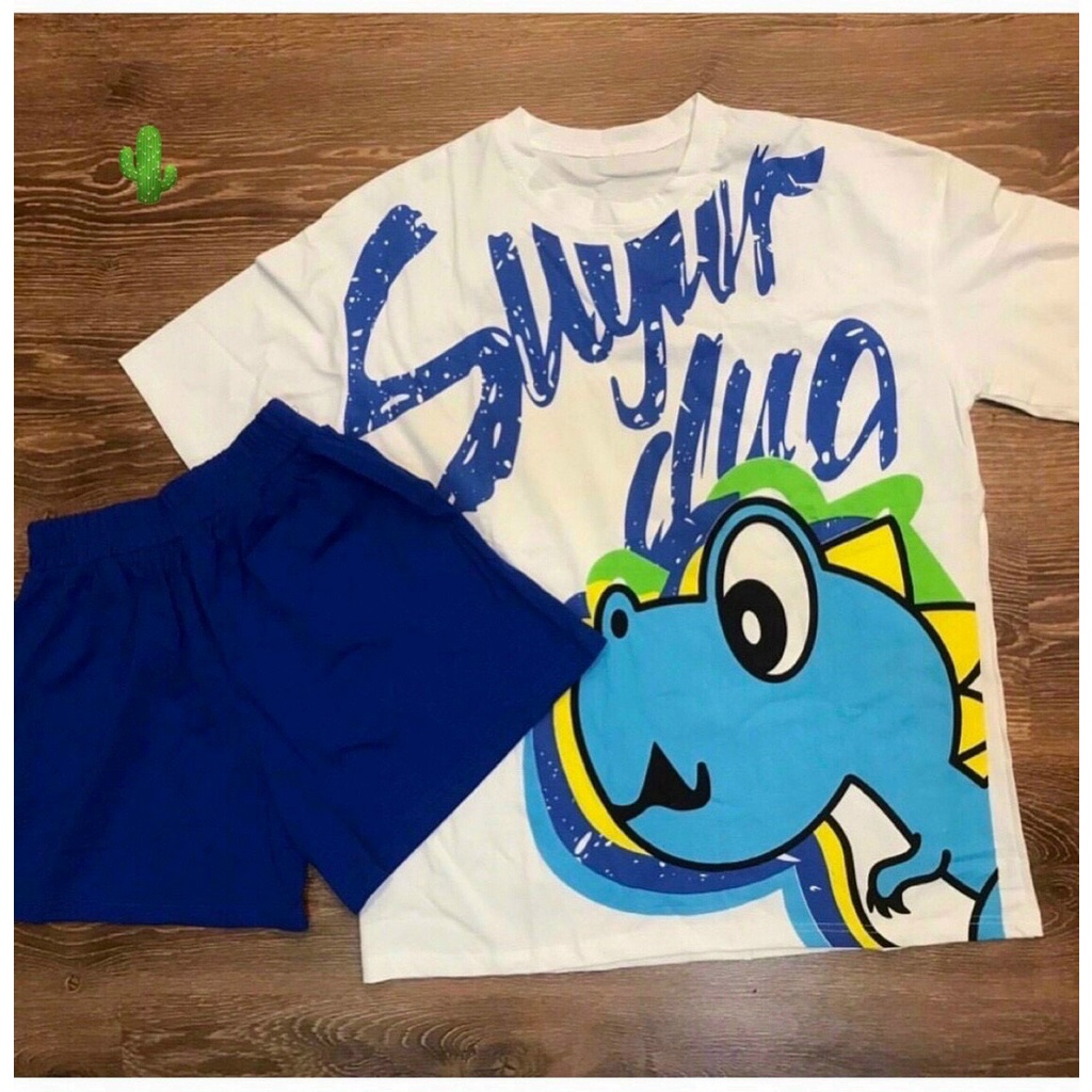 set bộ đùi nữ thun in khủng long xanh xinh pc