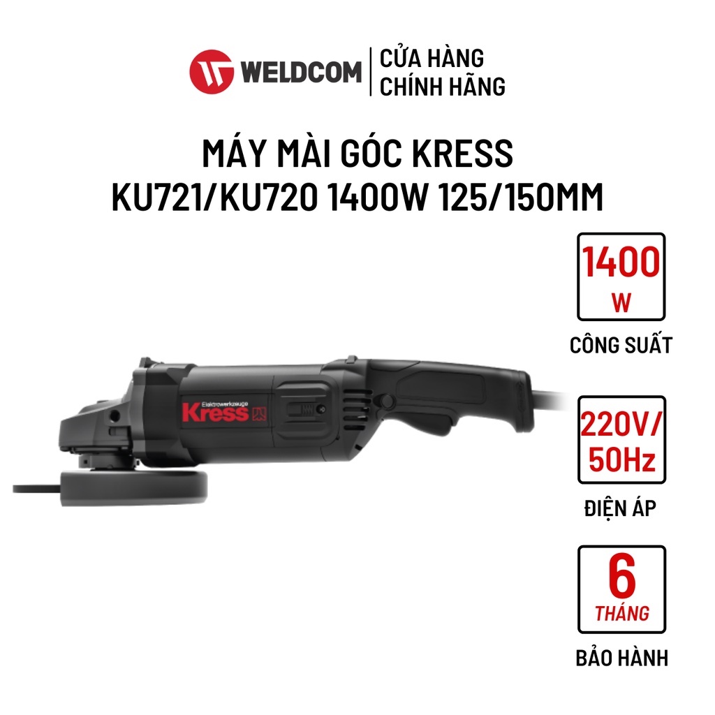 Máy Mài Góc KRESS KU721/KU720 Động Cơ Chổi Than Công Suất 1400W 125/150mm