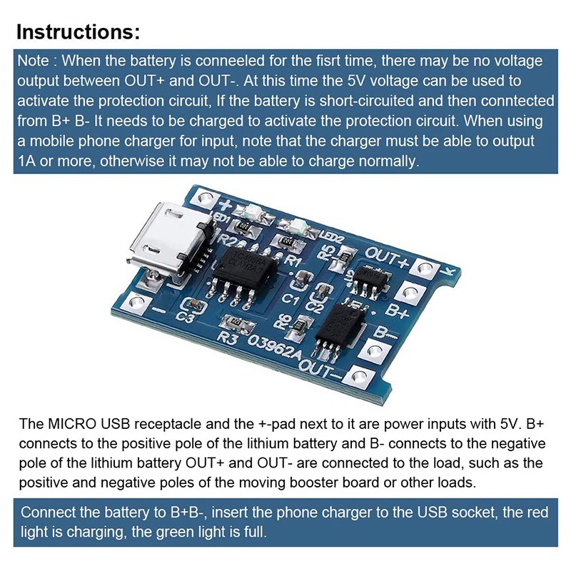Set 6 Mô Đun Sạc TP4056 18650 BMS 5V Micro-USB 1A Dành Cho Pin 18650