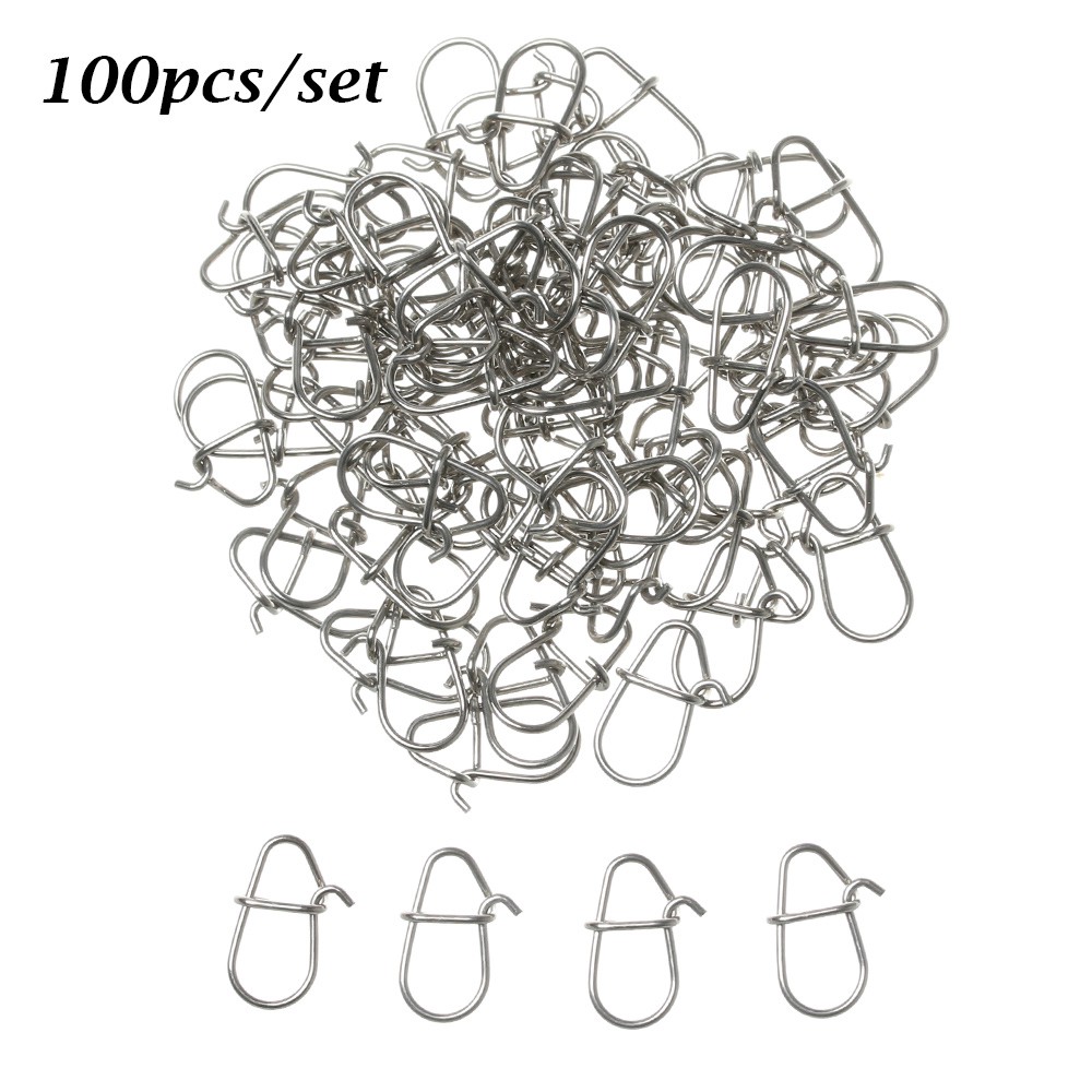 Bộ 100 Móc Khóa Hình Oval Bằng Thép Không Gỉ Bền Bỉ Chất Lượng Cao Cho Câu Cá