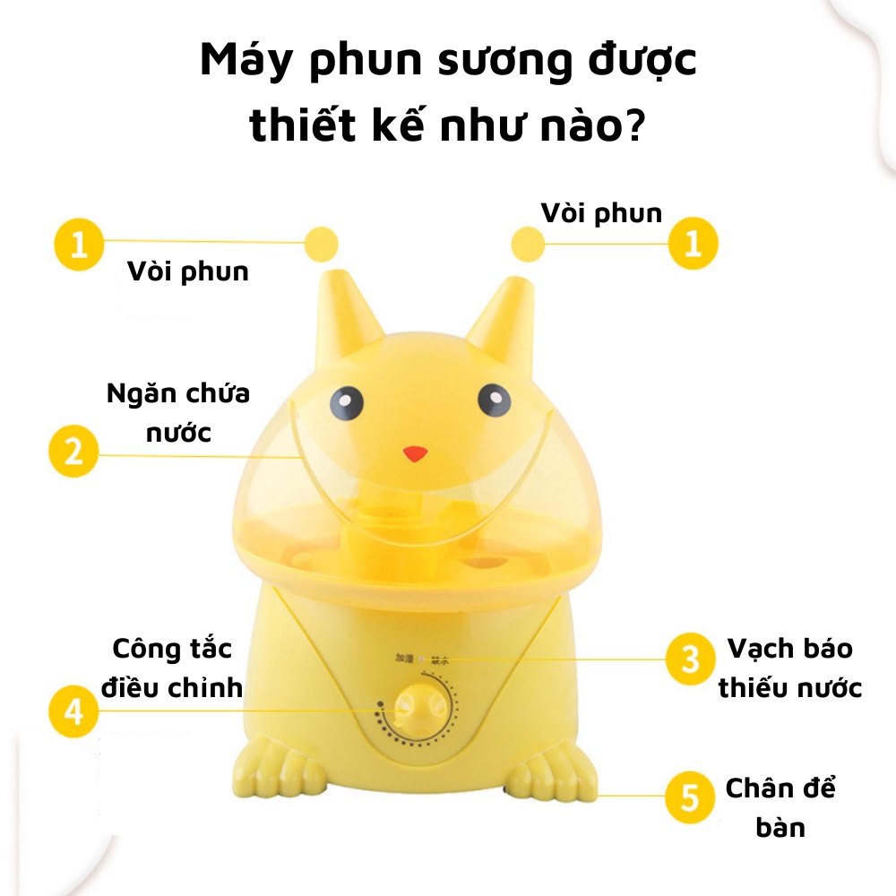 Máy phun sương khuếch tán hơi nước tạo độ ẩm 4 lít hình thú dễ thương tốt cho da