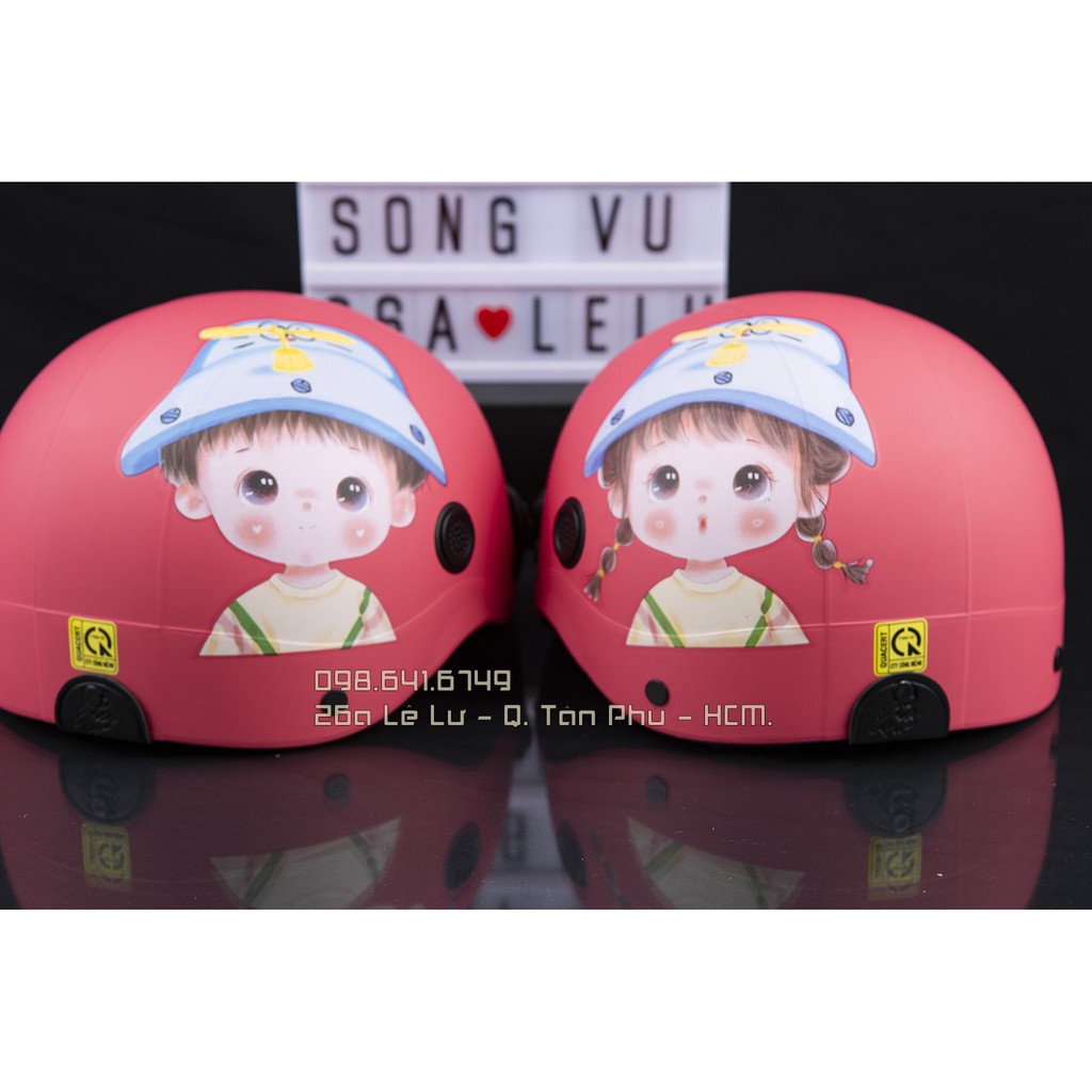 MŨ NÓN BẢO HIỂM NGƯỜI LỚN HÌNH CHIBI - MÀU ĐỎ HỒNG