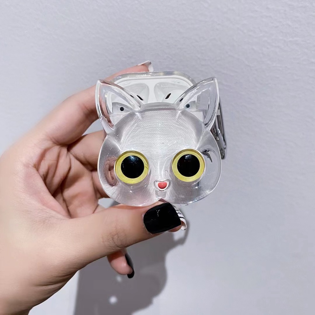 Vỏ bảo vệ tai nghe Bluetooth Airpods 1 / 2 pro bằng TPU mềm in hình mắt mèo trong suốt mềm mại