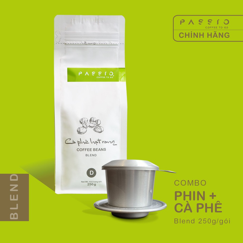 COMBO cà phê Blend nguyên chất 100% rang mộc (250g) + Phin nhôm cao cấp - Passio Coffee