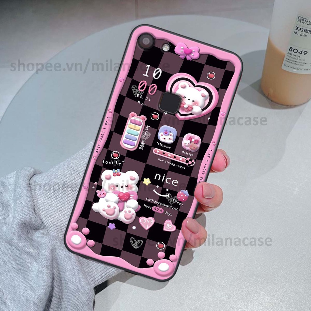 Ốp Vivo V7 / V7 Plus / V7+ hình đồng hồ icon gấu mèo cute cực dễ thương ngộ nghĩnh