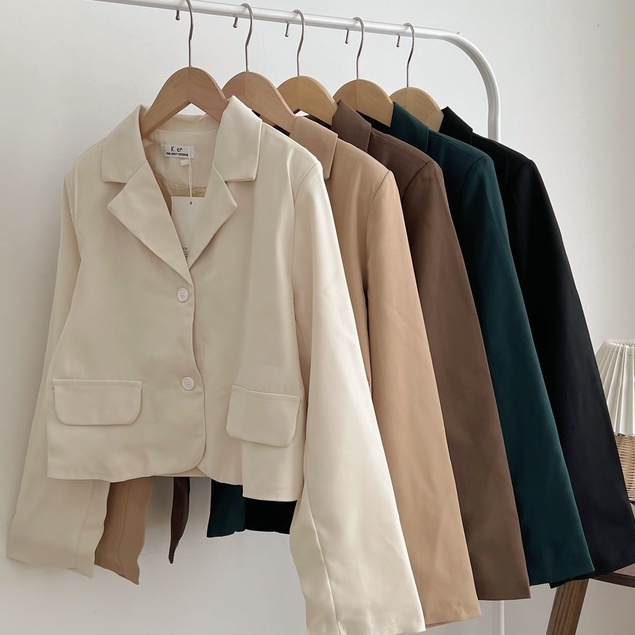 Áo Blazer nữ croptop tay dài 2 lớp có đệm vai, Áo khoác ngoài hai lớp blazer nữ cổ vest dài tay dáng ngắn