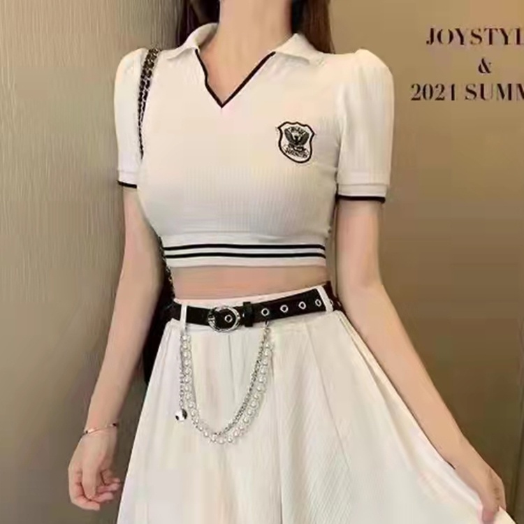 Áo croptop SUXI dệt kim tay ngắn cổ chữ V thời trang mùa hè cho nữ