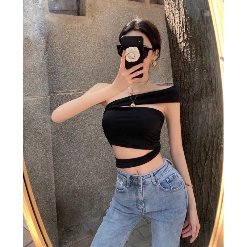 áo croptop xẻ vai eo bó sát order