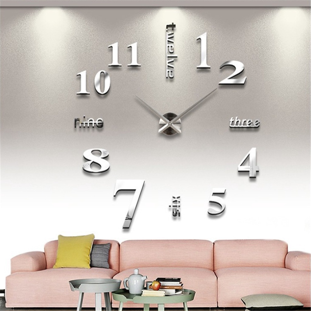 Đồng hồ tráng gương máy quartz dán tường sáng tạo 3D DIY trang trí phòng khách