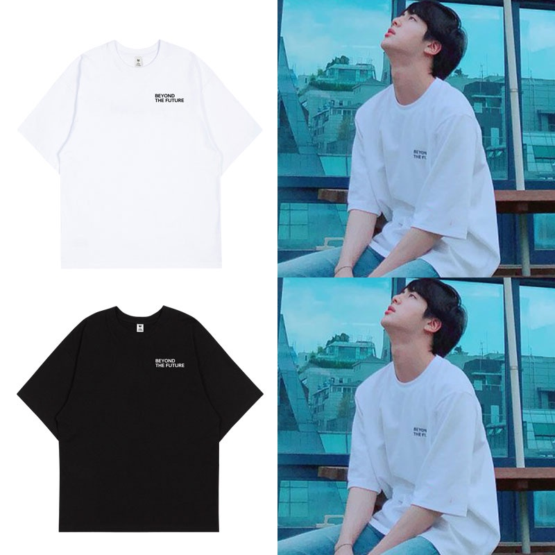 BTS JIN Áo Thun Cotton Tay Ngắn Dáng Rộng In Chữ Phong Cách Hàn Quốc Thời Trang Mùa Hè Cho Nam Và Nữ