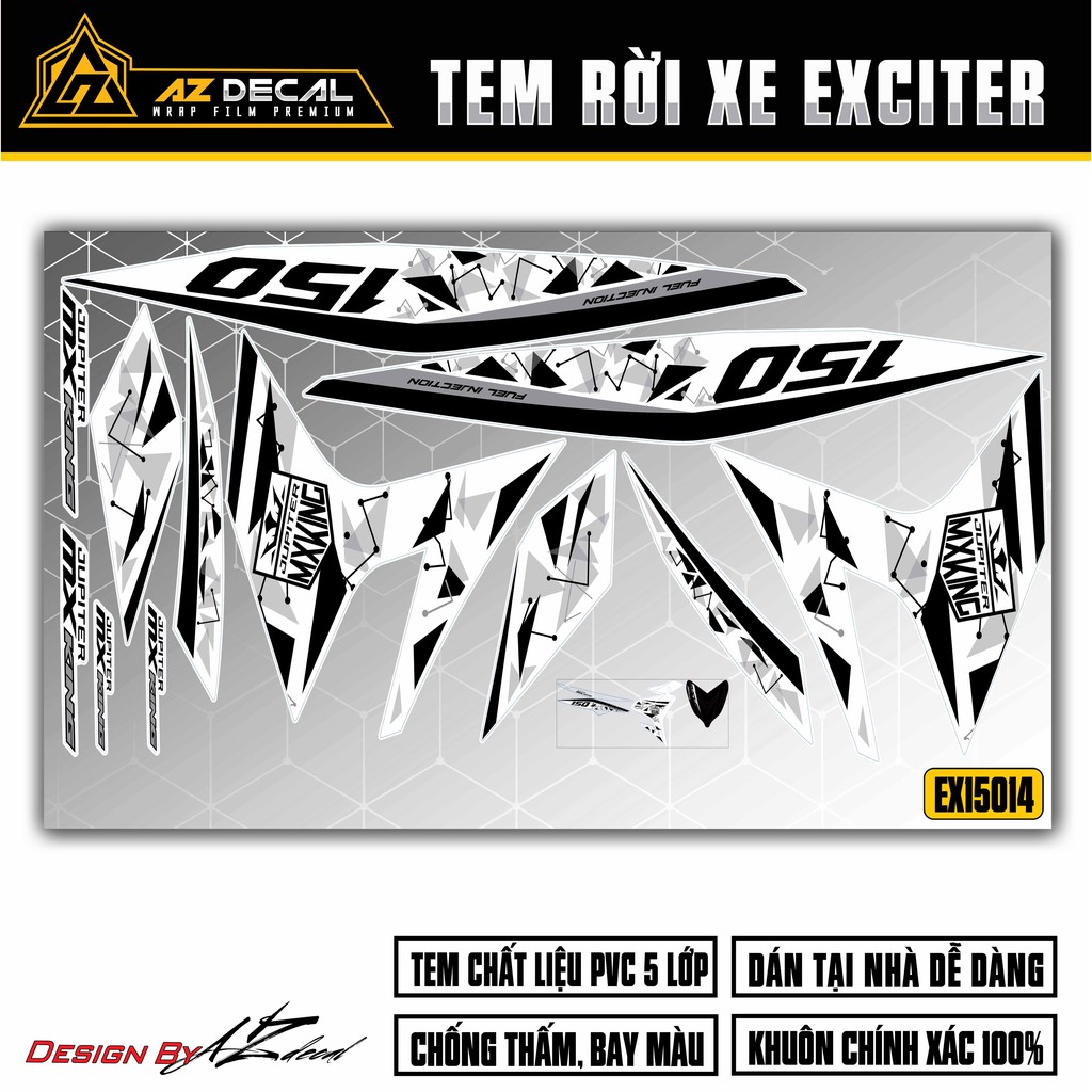 Tem Rời Xe Ex150 Phong Cách 3D Text | 2EX15014 | Tem Chế Exciter 150 Cao Cấp Chống Nước Chống Bay Màu