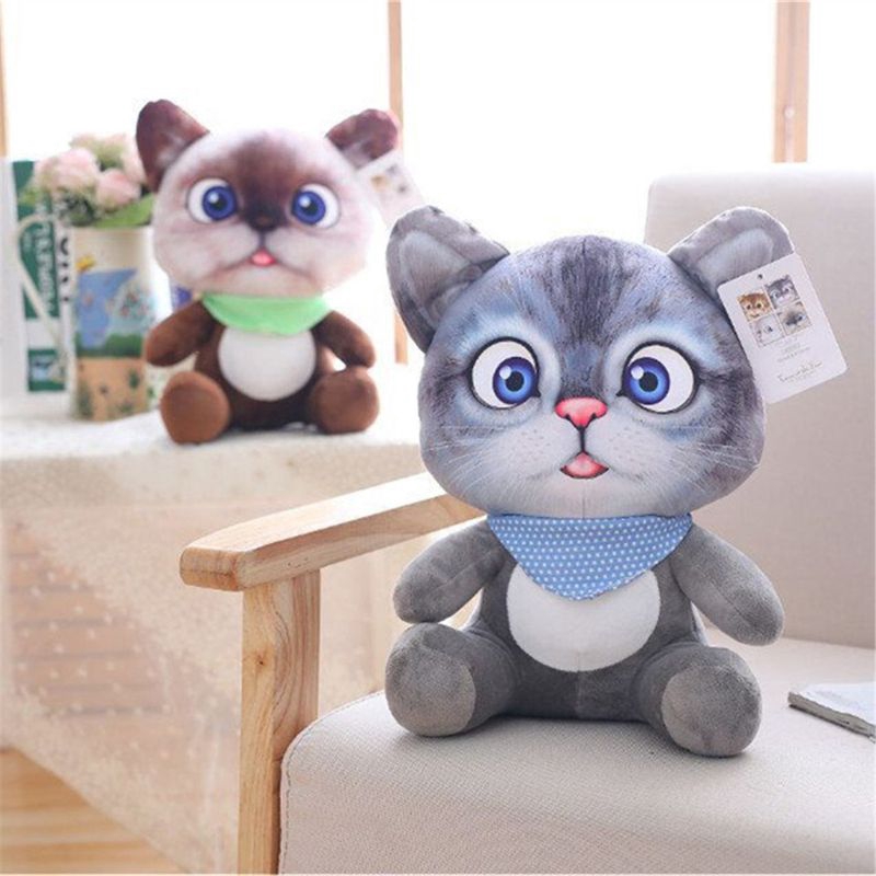 YOUN* 20cm Soft 3D Simulation Stuffed Cat Toys Sofa Pillow Cushion Plush Animal Cat Dolls Kids Toys