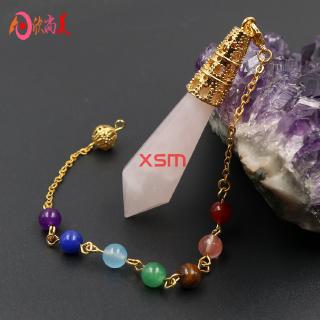 Đá pha lê tự nhiên Pha lê hồng Mặt dây chuyền bói toán con lắc mắt hổ Vòng cổ đá nam nữ Cặp đôi xuyên biên giới 68x16mm Chiều dài dây chuyền: 19cm [Trọng lượng 22g