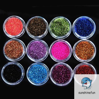 Bộ 12 hũ bột kim tuyến laser phản quang mịn 12 màu sắc dùng trang trí móng tay