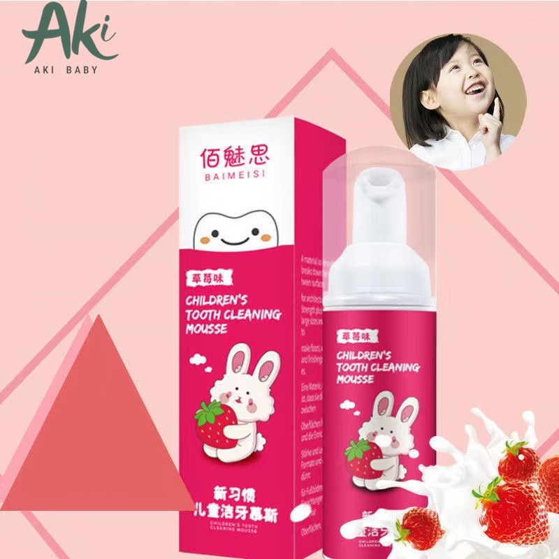 Akibaby- Kem đánh răng tạo bọt cho trẻ em 1-12 tuổi nuốt được hương trái cây chống sâu răng