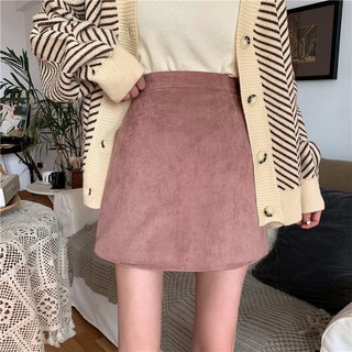 Chân Váy Da Lộn Dáng Chữ A Lưng Cao Phong Cách Hàn Quốc