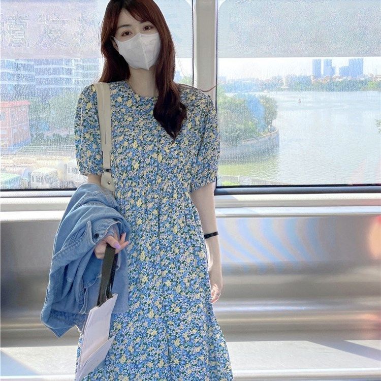 Đầm Hoa Tay Phồng Dáng Dài Thời Trang Pháp Thanh Lịch Cho Nữ