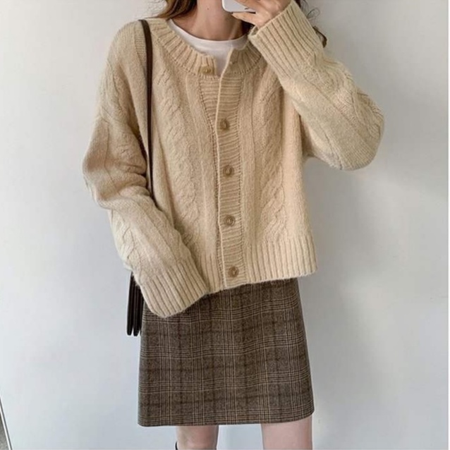 Xiaozhainv Áo khoác cardigan dệt kim dáng rộng 3 màu phong cách retro cho nữ