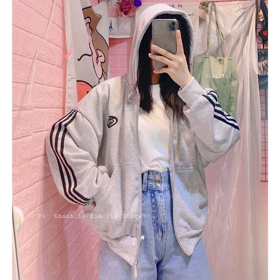 Áo Khoác Nỉ Thể Thao ZATION Unisex ♥ Hoodie bomber phối 3 sọc màu Đen | Trắng | Xám Ulzzang Nam Nữ HOT ♥