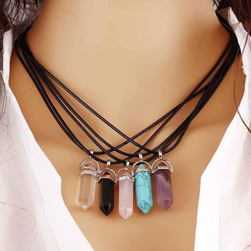 Vòng cổ Mặt Đá Thạch Anh Lục Giác Tự Nhiên Thời Trang