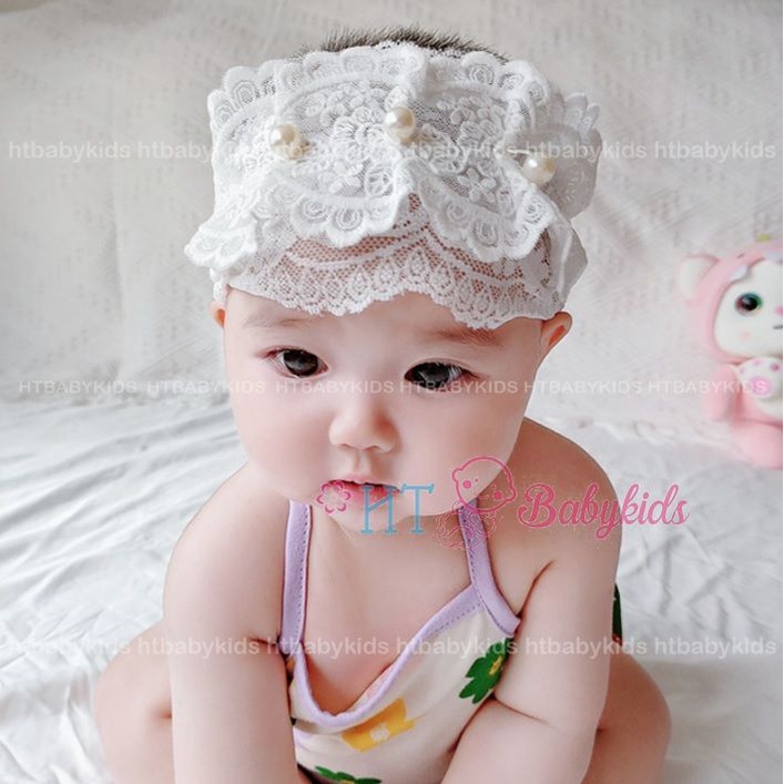 Băng Đô Turban Vải Đính Hoa Ren Cho Bé Gái