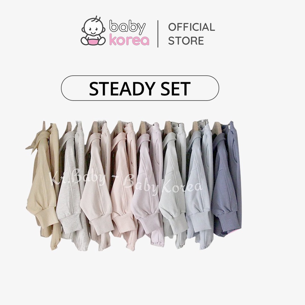Bộ nỉ áo kèm quần trơn Steady Made in Korea cho bé trai bé gái 10-30kg chính hãng Hàn Quốc thời trang trẻ em BABYKOREA
