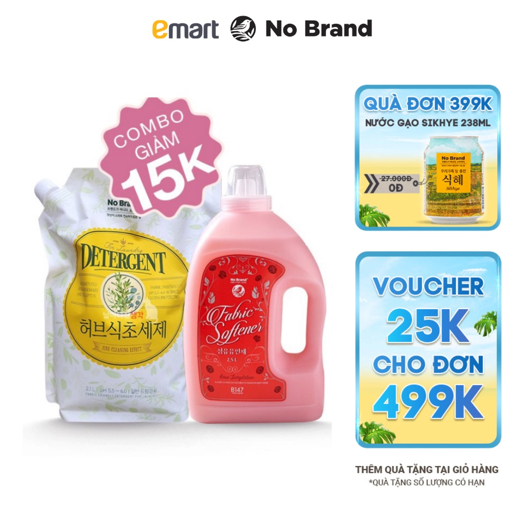 Combo Chăm Sóc Áo Quần - Nước Giặt Thảo Mộc 2.1L và Nước Xả Hoa Hồng 2.5L No Brand - Emart VN