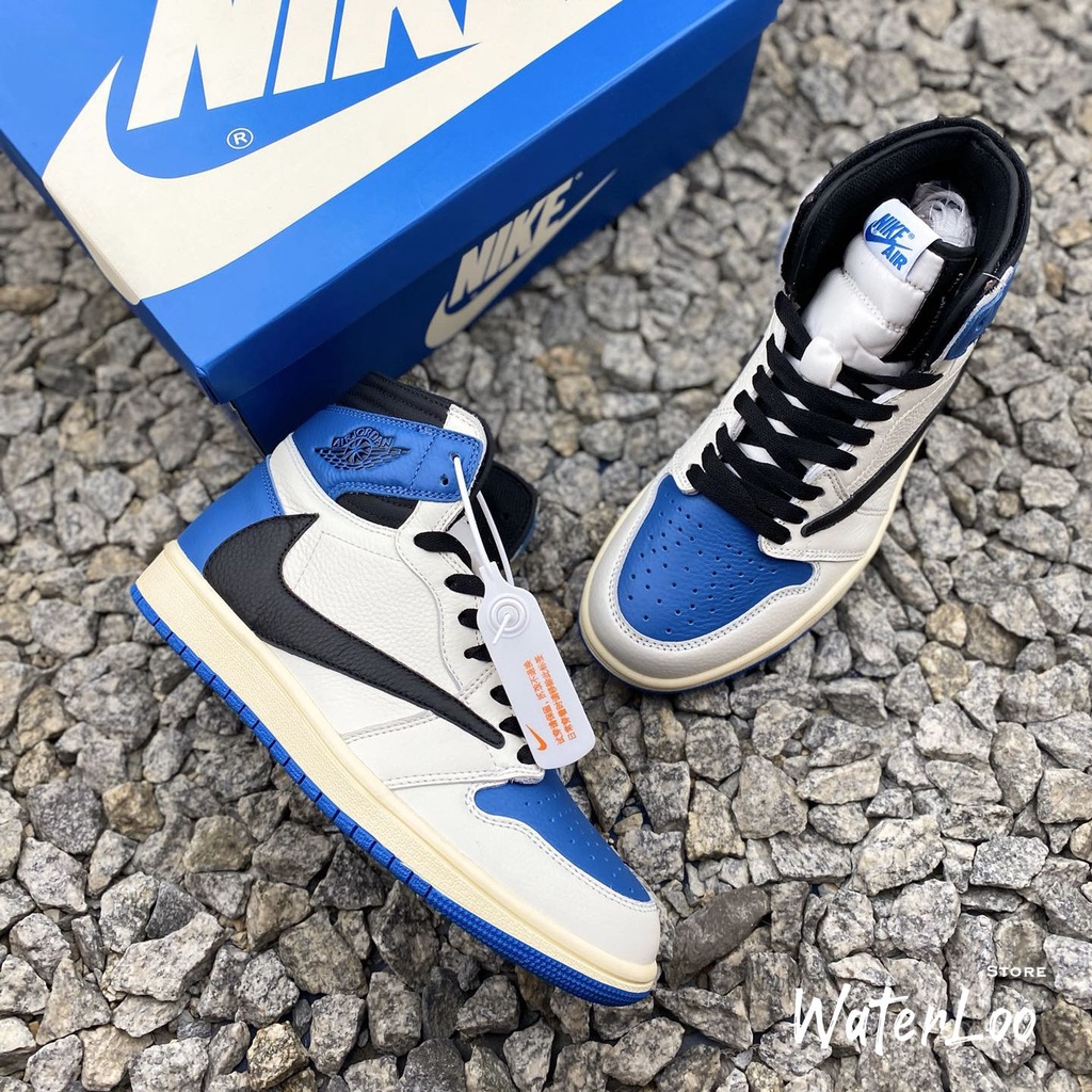 Giày Thể Thao Sneakers Air Jordan 1 High Travis Scott Fragment Cổ Cao Màu Xanh đen  Waterloo Store