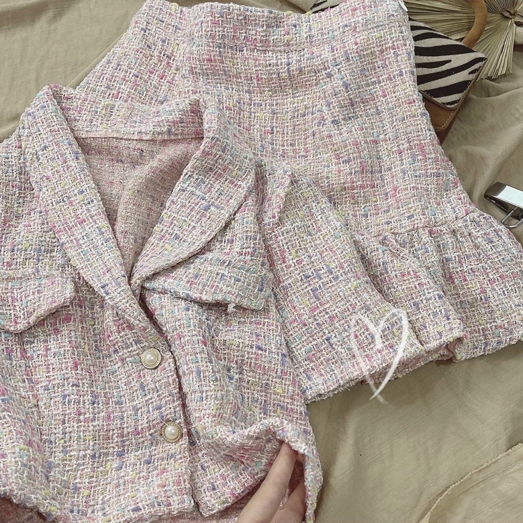 SET BỐ HỒNG CROPTOP CỔ SEN + CHÂN VÁY ĐUÔI CÁ MINI