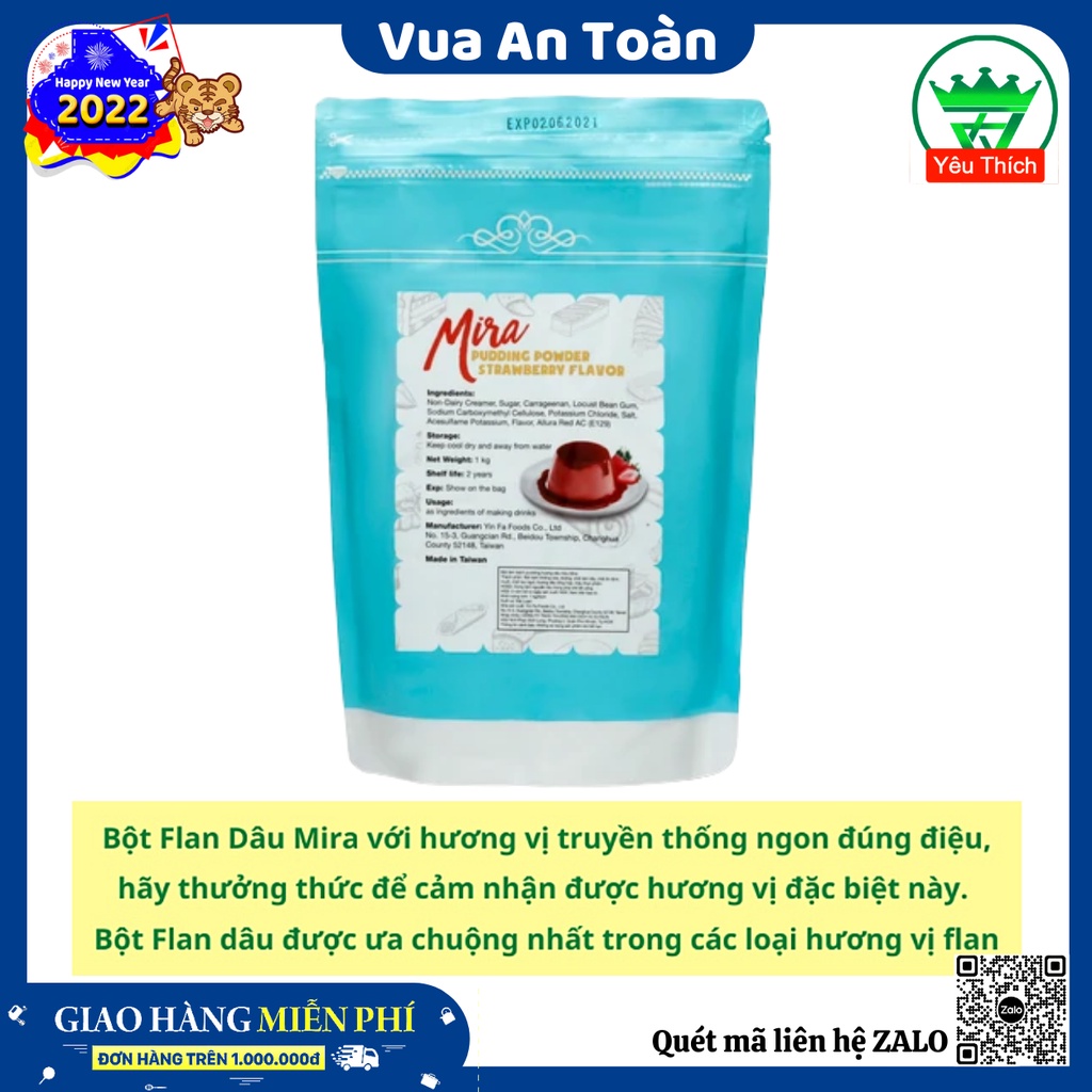 Bột Làm Bánh Flan Mira Pudding Hương Dâu 1kg Làm Topping Trà Sữa