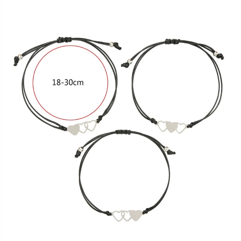 Set 3 Vòng Tay Bện Dây Sáp Inox Mặt Hình Trái Tim/ Tình Bạn Thời Trang/ Tốt Cho Bạn Thân/ Làm Quà Tặng
