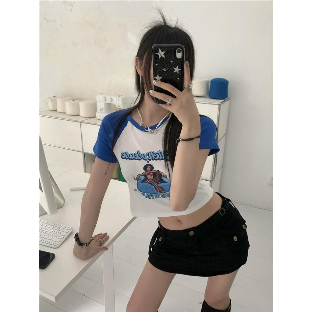 Áo Thun Ngắn Tay Ôm Dáng In Họa Tiết Retro Mỹ 62098