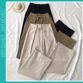 Quần Kaki Cạp May Viền Phối Nơ Culottes Suông Ống Rộng Lưng Cao Màu Vintage Phong Cách Ulzzang