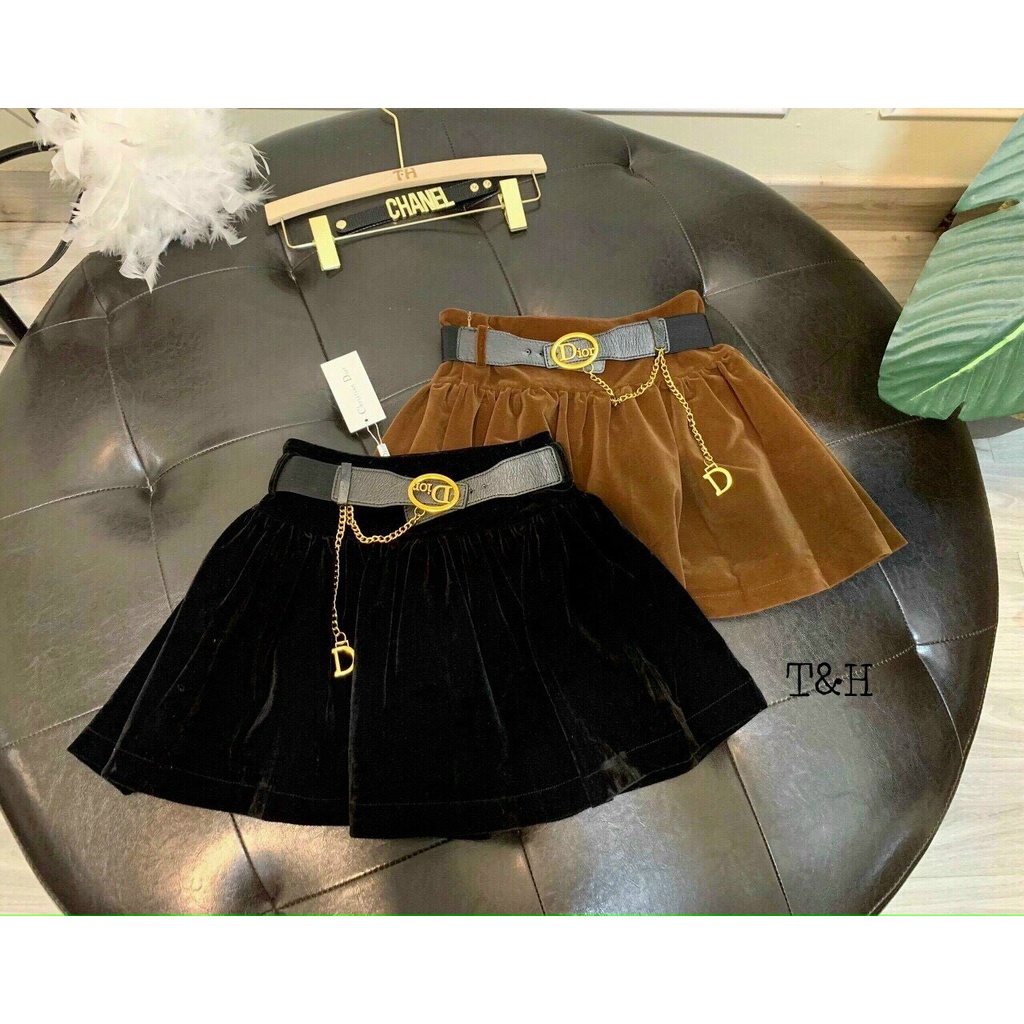 Chân váy nhung xòe kèm đai_Xưởng May Quang Anh