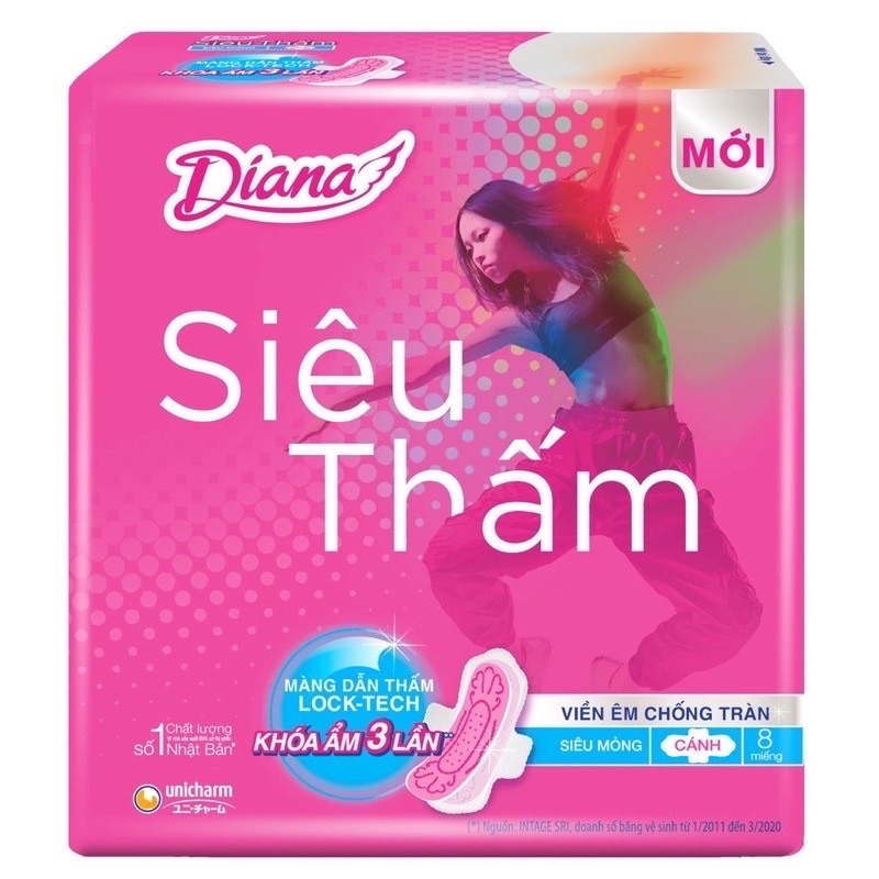 BĂNG VỆ SINH DIANA SIÊU MỎNG SIÊU THẤM.HÀNG CÔNG TY GÓI 8 MIẾNG