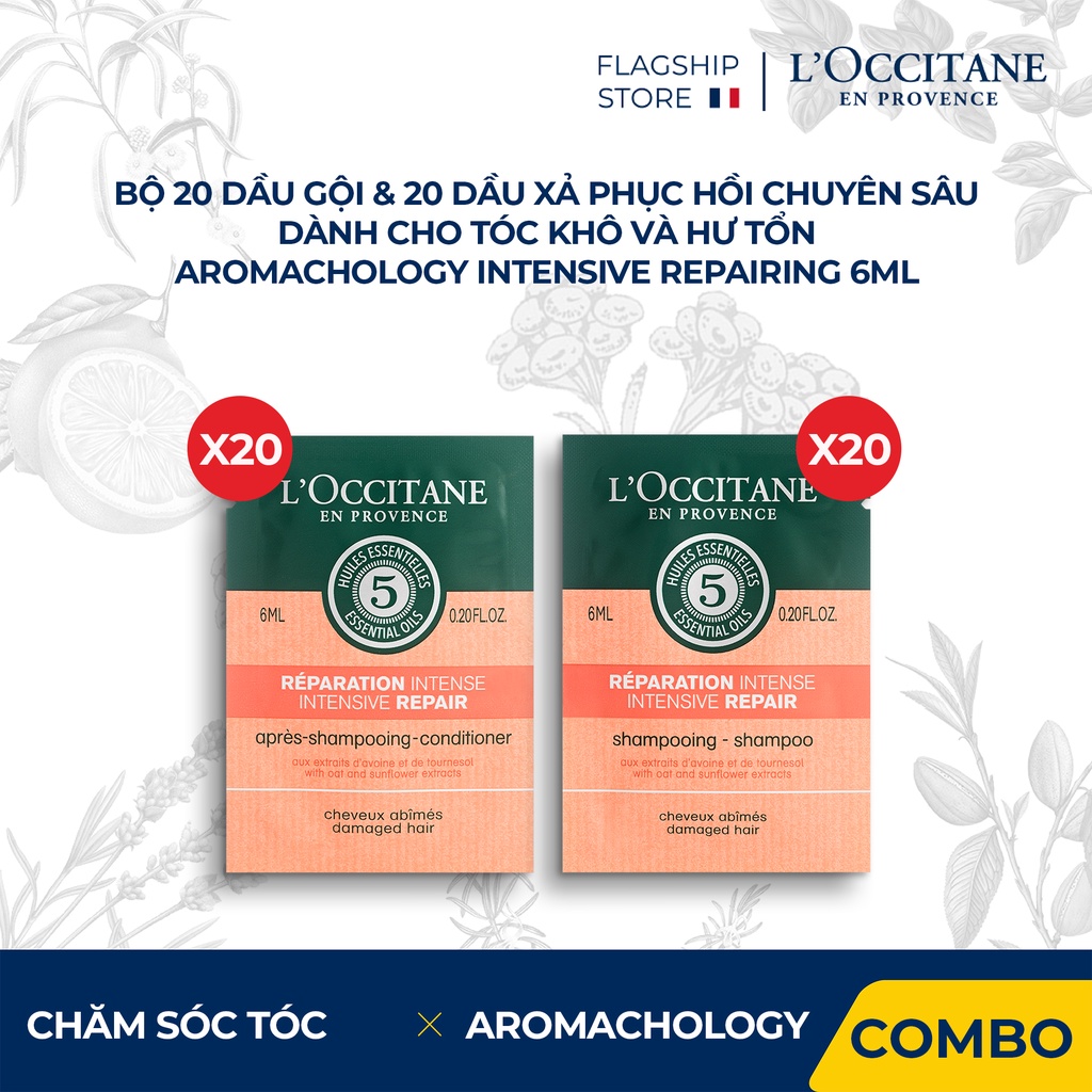 Bộ 20 Dầu Gội &amp; 20 Dầu Xả Phục Hồi Dành Cho Tóc Khô &amp; Hư Tổn Intensive Repairing 6ml (6mlX40) L'Occitane